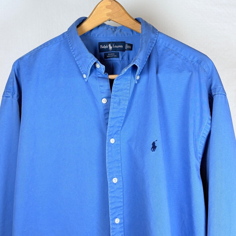 Vtg Ralph Lauren Blake Shirt Mens XXL Blue Cotton Button Down Pony Oversized